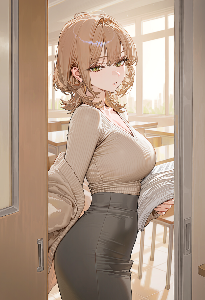 강의실 문 앞에서 뒤를 돌아보는 유진